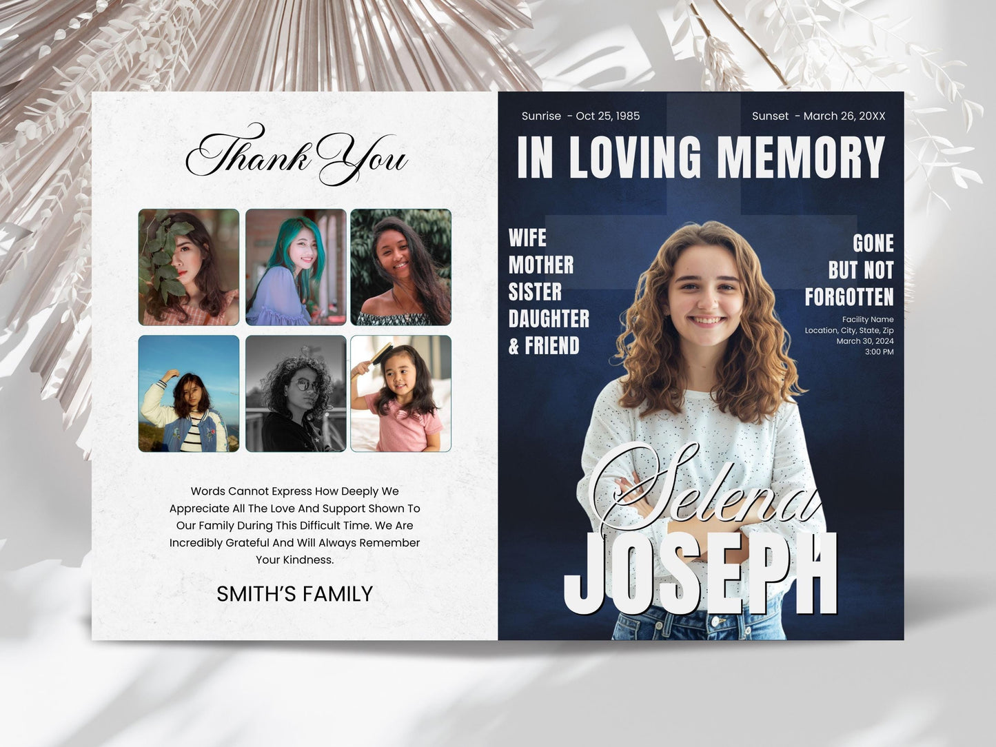Editable Funeral Program Template, Bi-Fold Obituary (Canva Template)