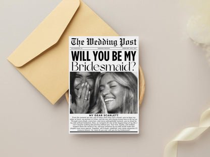 Bridesmaid Proposal Card: Newspaper Style, Editable Template (Digital Download)