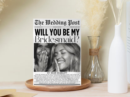 Bridesmaid Proposal Card: Newspaper Style, Editable Template (Digital Download)
