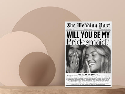 Bridesmaid Proposal Card: Newspaper Style, Editable Template (Digital Download)