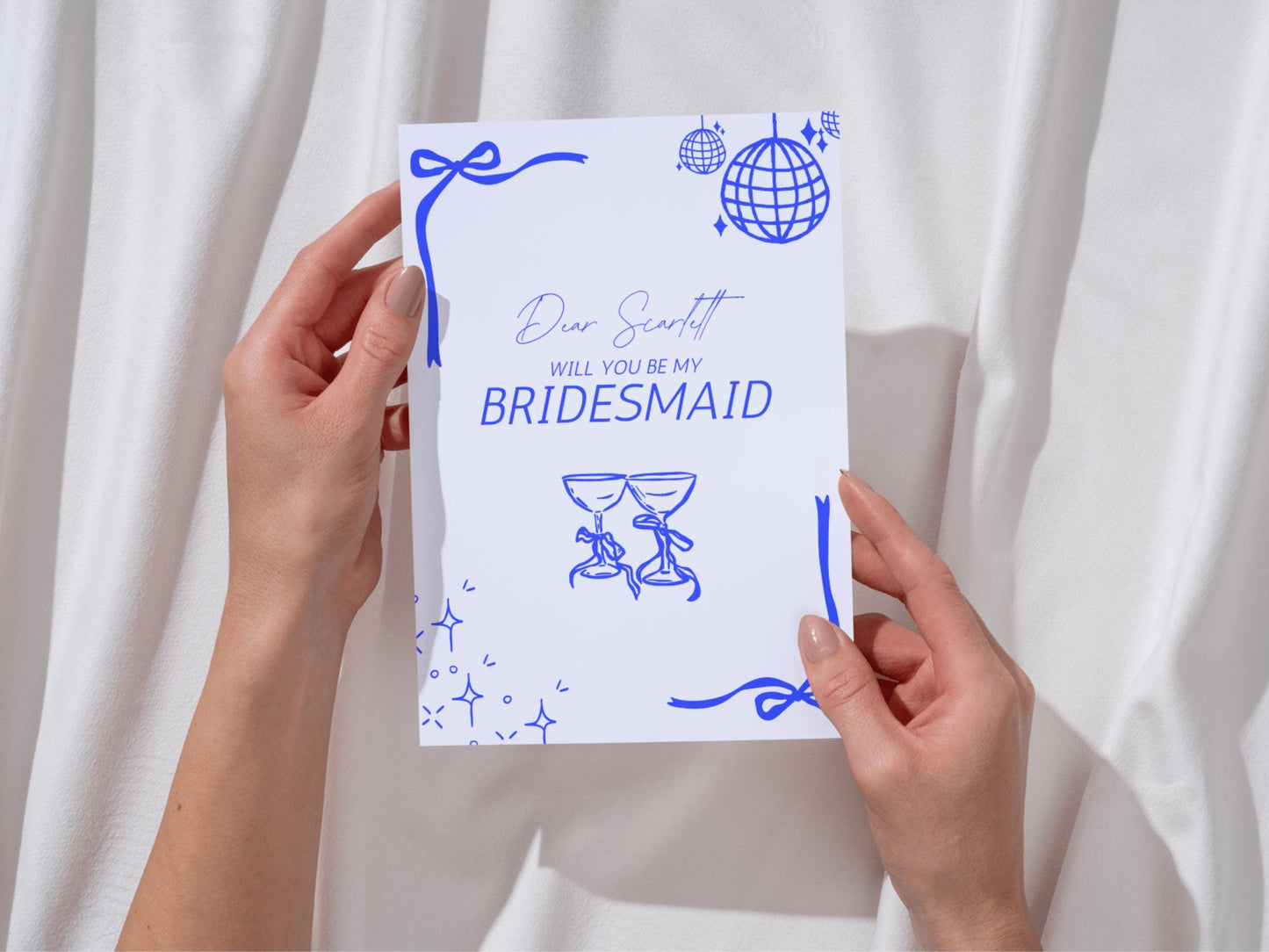 Hand-Drawn Bridesmaid Proposal Card: Editable Bow Design (Digital Download)