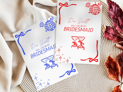 Hand-Drawn Bridesmaid Proposal Card: Editable Bow Design (Digital Download)