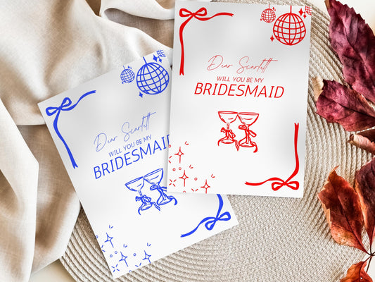 Hand-Drawn Bridesmaid Proposal Card: Editable Bow Design (Digital Download)