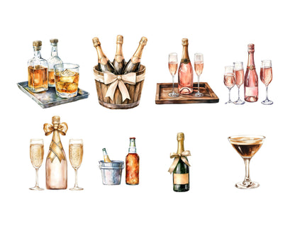Watercolor Cocktail Clipart Bundle, Bar Menu Illustrations (Digital Download)