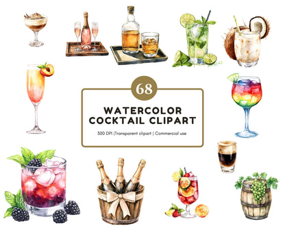 Watercolor Cocktail Clipart Bundle, Bar Menu Illustrations (Digital Download)