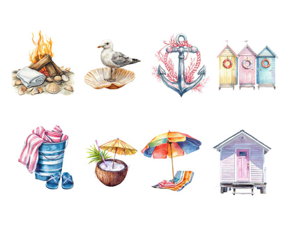 Summer Clipart png, Beach Clipart png Bundle, Watercolor Beach Clipart, Vacation Clipart, Ocean png Clipart, Beach Clipart Set