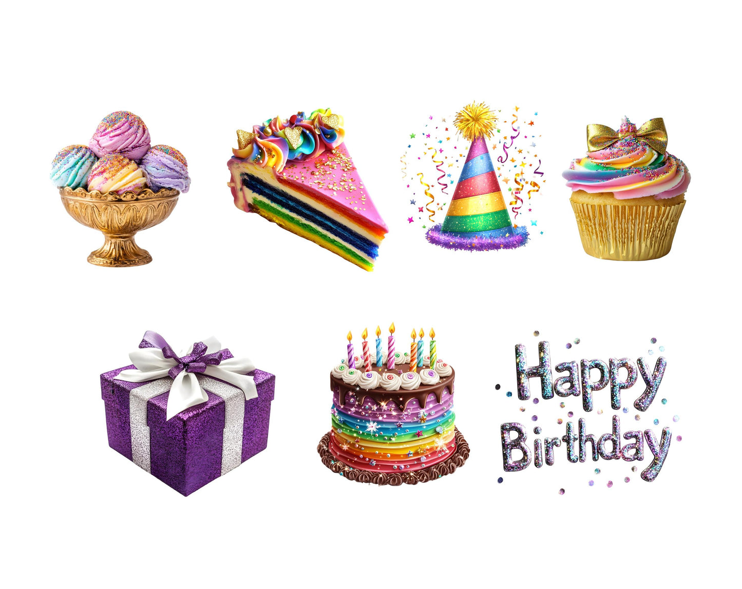 Watercolor Birthday Clipart Bundle png, Birthday Motifs Clipart png Bundle, Birthday Graphics Clipart, Birthday Party Decor Clipart