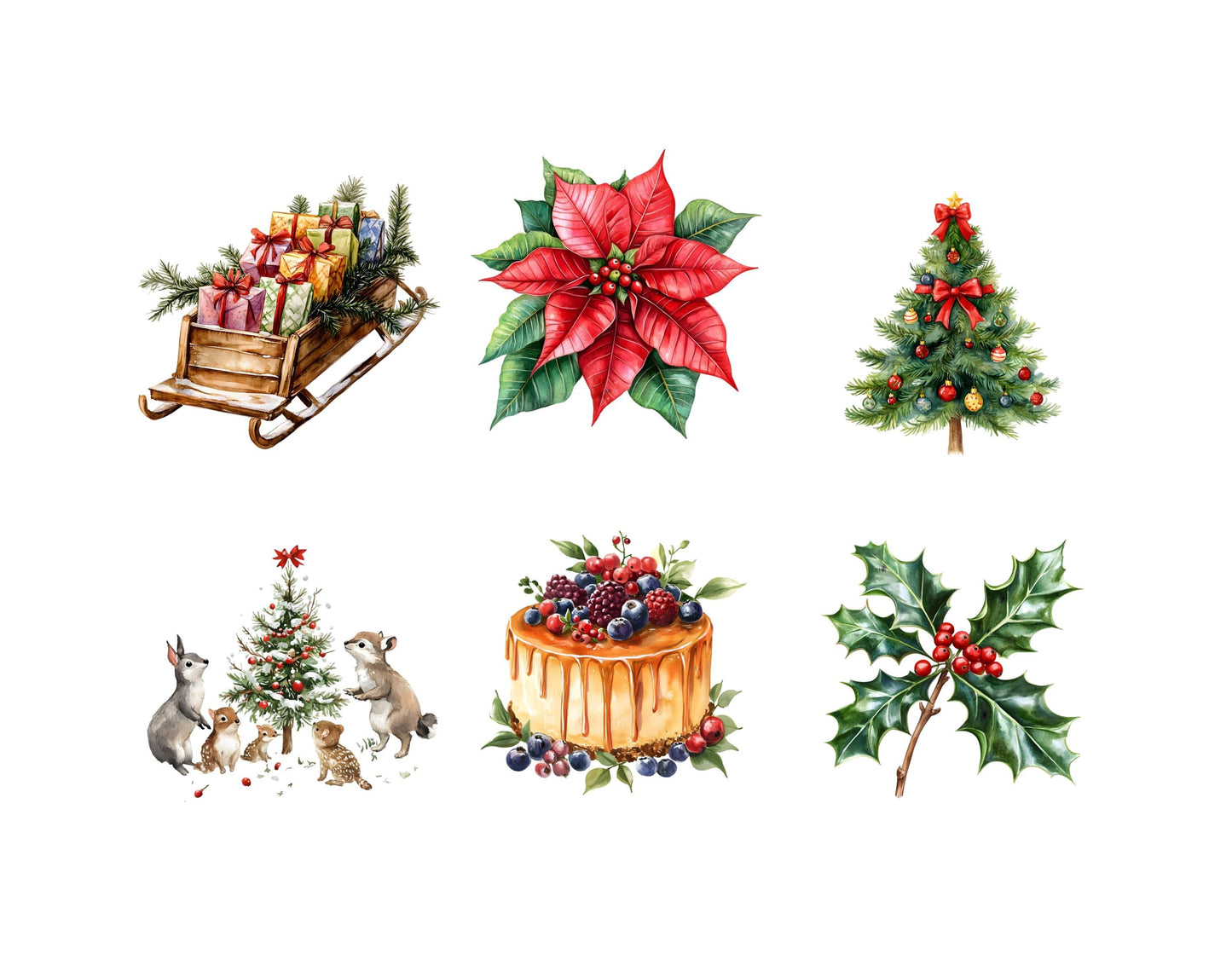 Watercolor Christmas Clipart Bundle png, Christmas Elements Clipart, Christmas png, Xmax png, Snowman Clipart, Christmas Santa Clipart