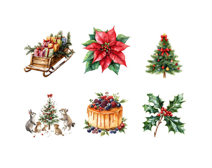 Watercolor Christmas Clipart Bundle png, Christmas Elements Clipart, Christmas png, Xmax png, Snowman Clipart, Christmas Santa Clipart