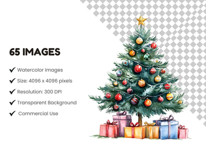 Watercolor Christmas Clipart Bundle png, Christmas Elements Clipart, Christmas png, Xmax png, Snowman Clipart, Christmas Santa Clipart