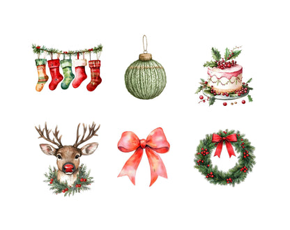 Watercolor Christmas Set Clipart Bundle png, Christmas Elements Clipart, Christmas png, Xmax png, Snowman Clipart, Christmas Santa Clipart