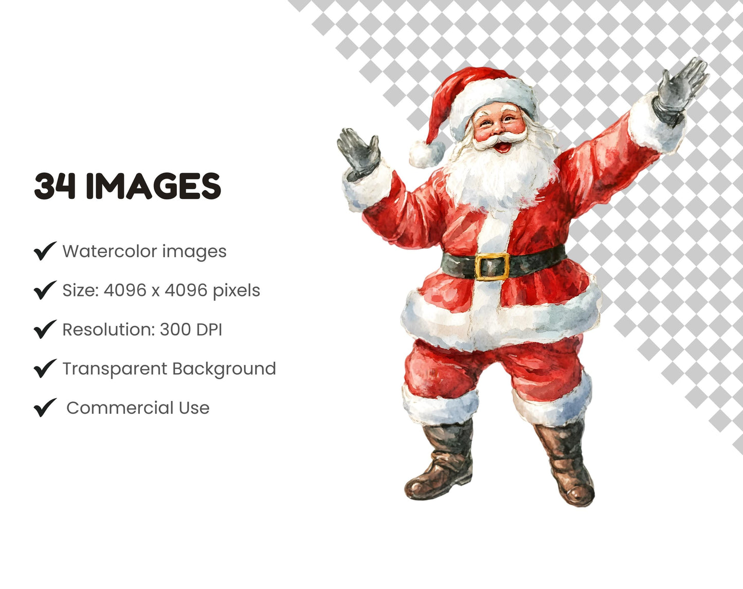 Christmas Elements Clipart Bundle png, Watercolor Christmas Elements Clipart, Christmas Decoration Clipart, Santa Png, Santa Clipart