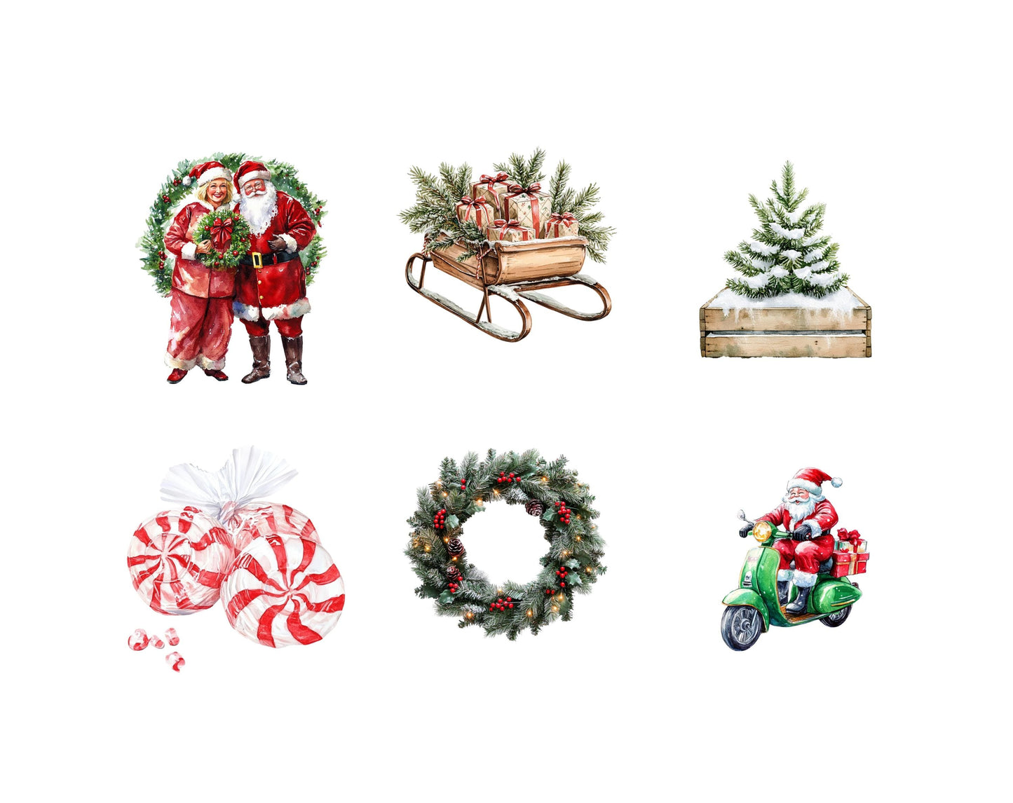 Christmas Elements Clipart Bundle png, Watercolor Christmas Element Clipart, Christmas png, Christmas Ornament Clipart, Christmas Tree png