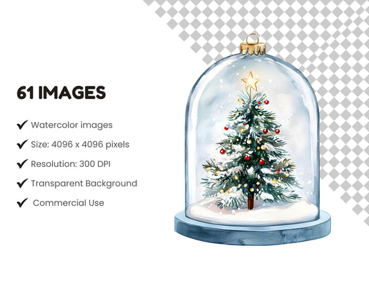 Christmas Elements Clipart Set png, Watercolor Christmas Element Clipart, Christmas png, Christmas Ornament Clipart, Christmas Tree png