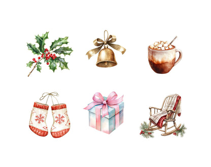 Cute Christmas Clipart Bundle png, Watercolor Cute Christmas Clipart, Cute Santa Clipart, Cute Christmas png Bundle, Merry Christmas png