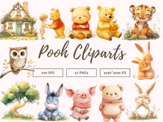 Watercolor Pooh Clipart Bundle png, Classic Pooh Clipart png, Classic Winnie The Pooh Clipart, Winnie Pooh Clipart, Bear Clipart png