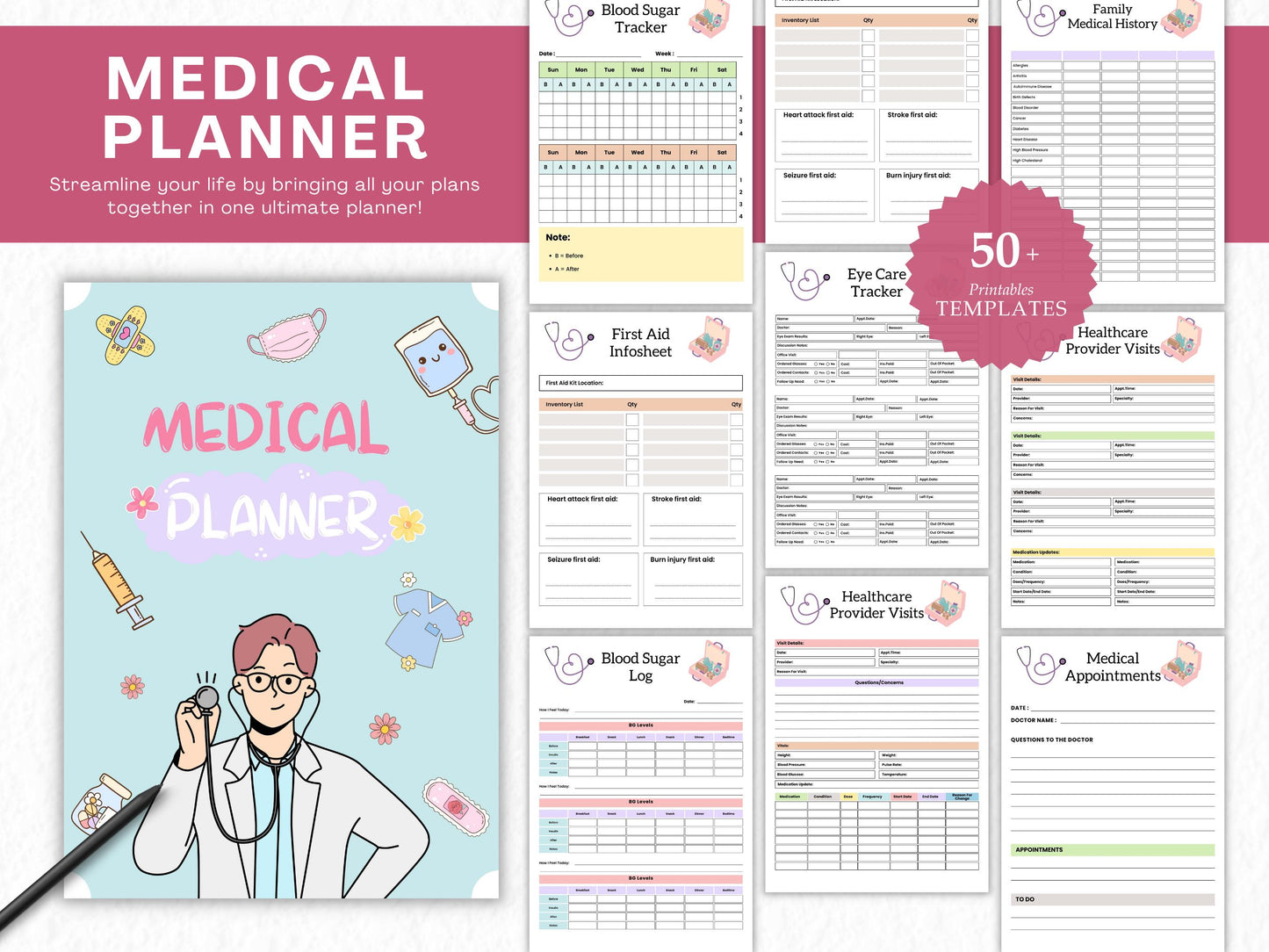 Printable Medical Planner Template, Healthcare Planner, Habit Planner, Medication Planner, Doctor Planner, Nursing Planner, Family Medical