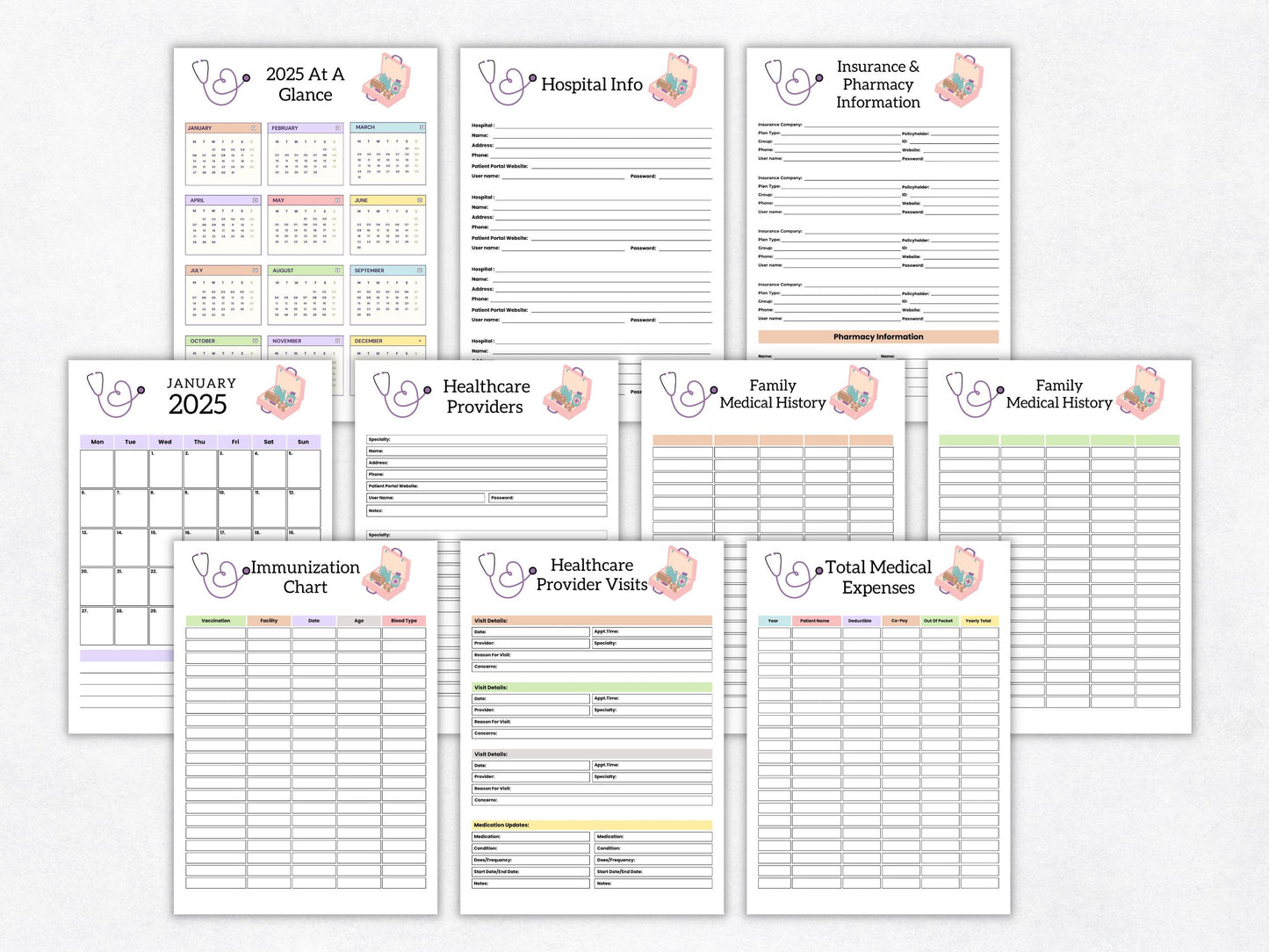 Printable Medical Planner Template, Healthcare Planner, Habit Planner, Medication Planner, Doctor Planner, Nursing Planner, Family Medical