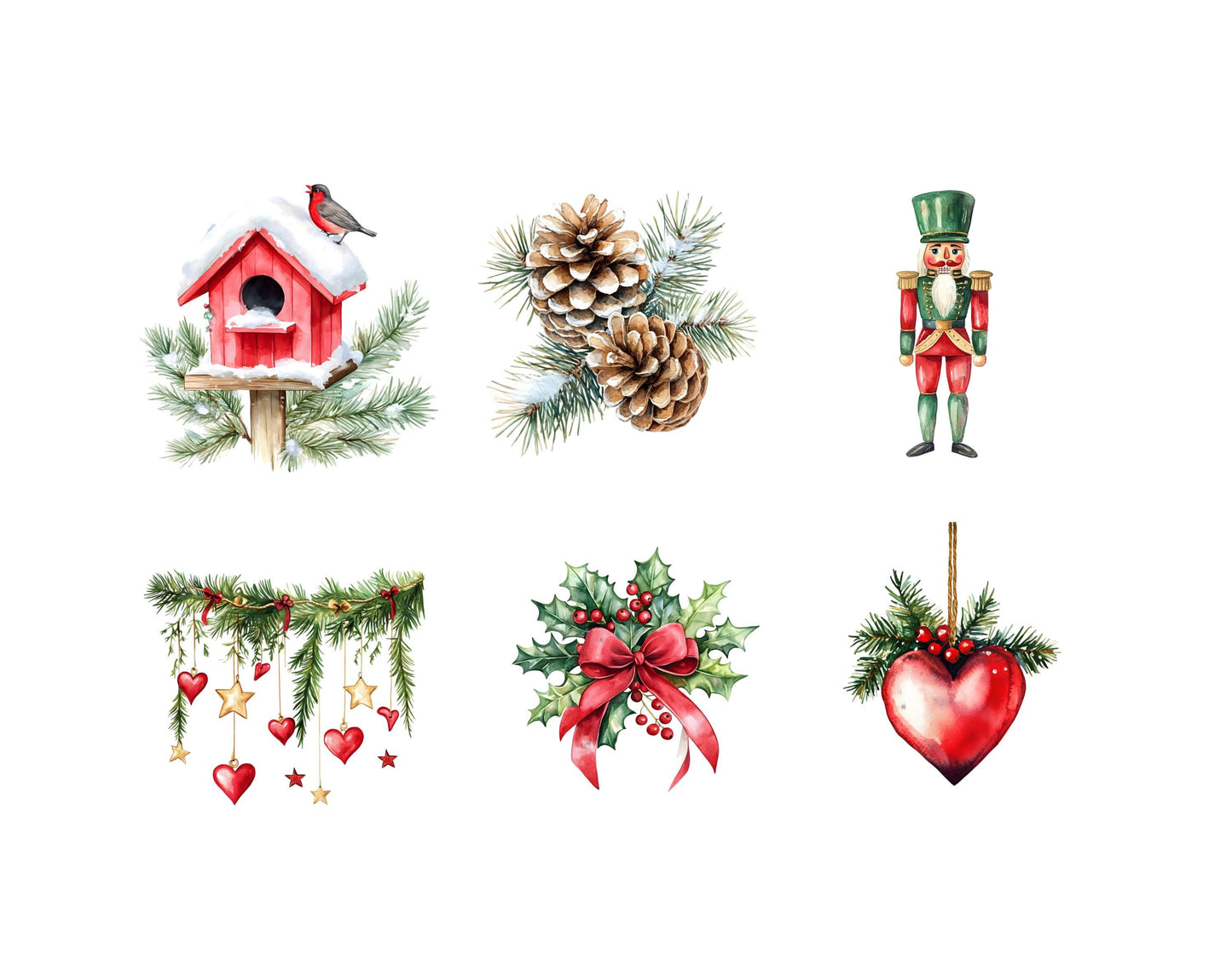 Rustic Red Christmas Clipart Bundle png, Red Green Christmas Winter Clipart, Watercolor Christmas Winter Clipart png, Christmas Clipart png