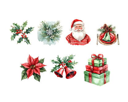 Rustic Red Christmas Clipart Bundle png, Red Green Christmas Winter Clipart, Watercolor Christmas Winter Clipart png, Christmas Clipart png