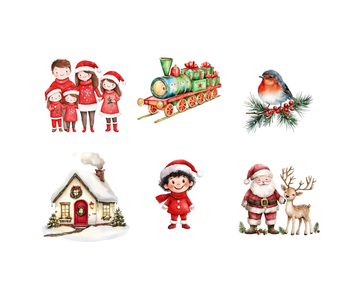 Watercolor Cute Christmas Clipart, Cute Christmas Animal Clipart, Cute Santa Clipart, Cute Christmas Characters, Santa Village Clipart png