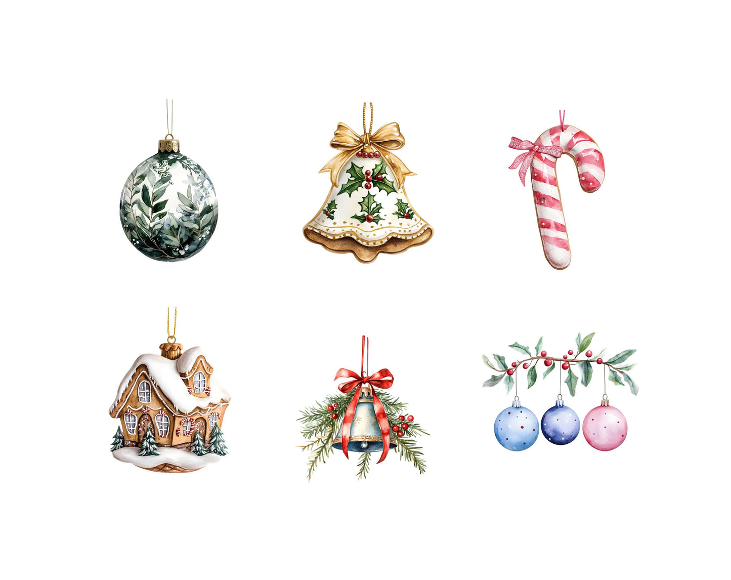 Watercolor Christmas Ornaments Clipart Bundle png, Christmas Ornaments png, Christmas Elements Clipart, Ornaments Clipart, Elements Clipart