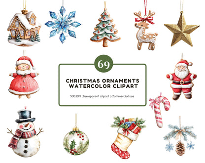 Watercolor Christmas Ornaments Clipart Bundle png, Christmas Ornaments png, Christmas Elements Clipart, Ornaments Clipart, Elements Clipart