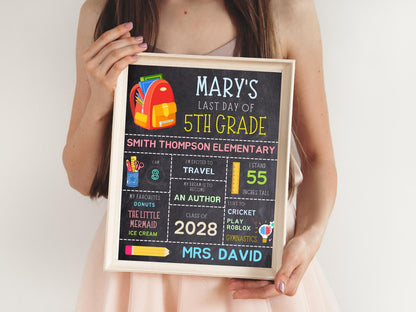 Editable Last Day of School Chalkboard Sign, 5th Grade Printable (DIY)