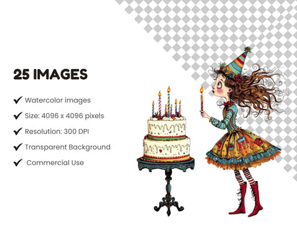 Quirky Birthday Cake Clipart png Bundle, Quirky Girl Birthday Clipart, Quirky Birthday Cake Clipart, Birthday Cake png, Birthday Girl png