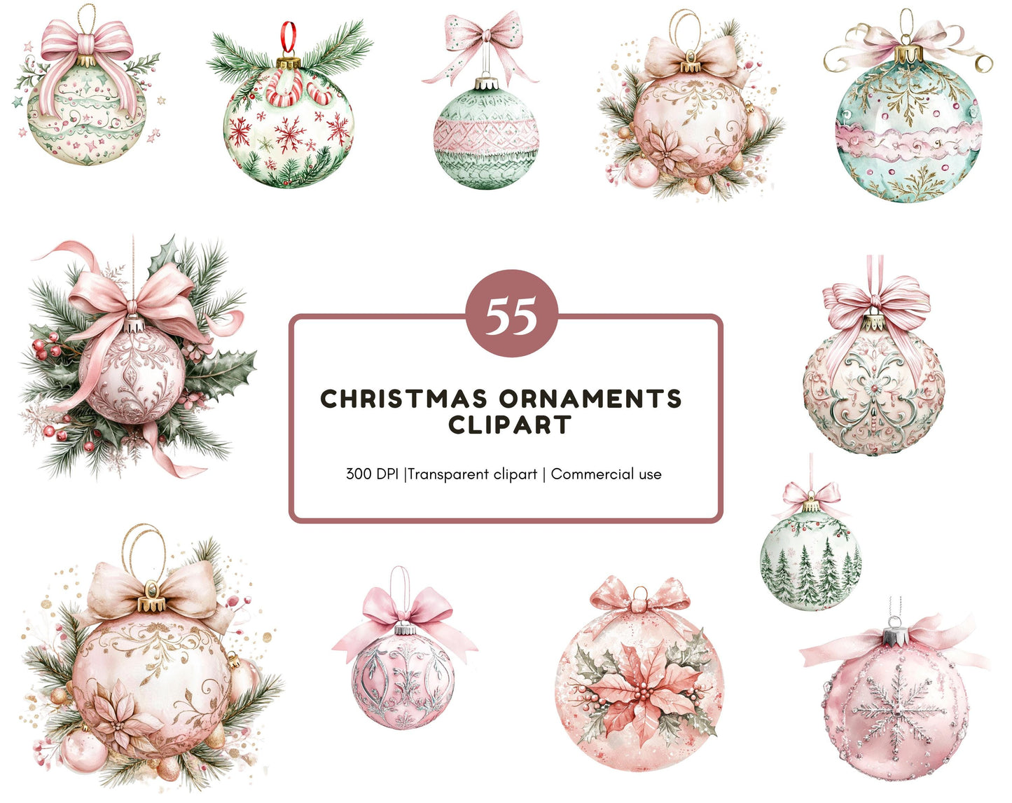 Christmas Ornaments Clipart Bundle png, Ornaments Clipart, Christmas Clipart, Christmas Decor Clipart png, Baubles Clipart png
