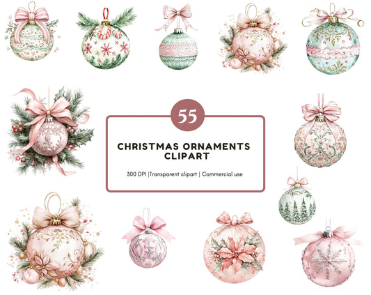 Christmas Ornaments Clipart Bundle png, Ornaments Clipart, Christmas Clipart, Christmas Decor Clipart png, Baubles Clipart png