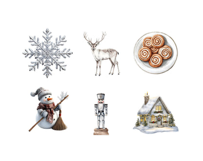 Silver Christmas Clipart Bundle, Silver Christmas Elements Clipart, Watercolor Christmas Clipart, Neutral Christmas png, Winter Christmas