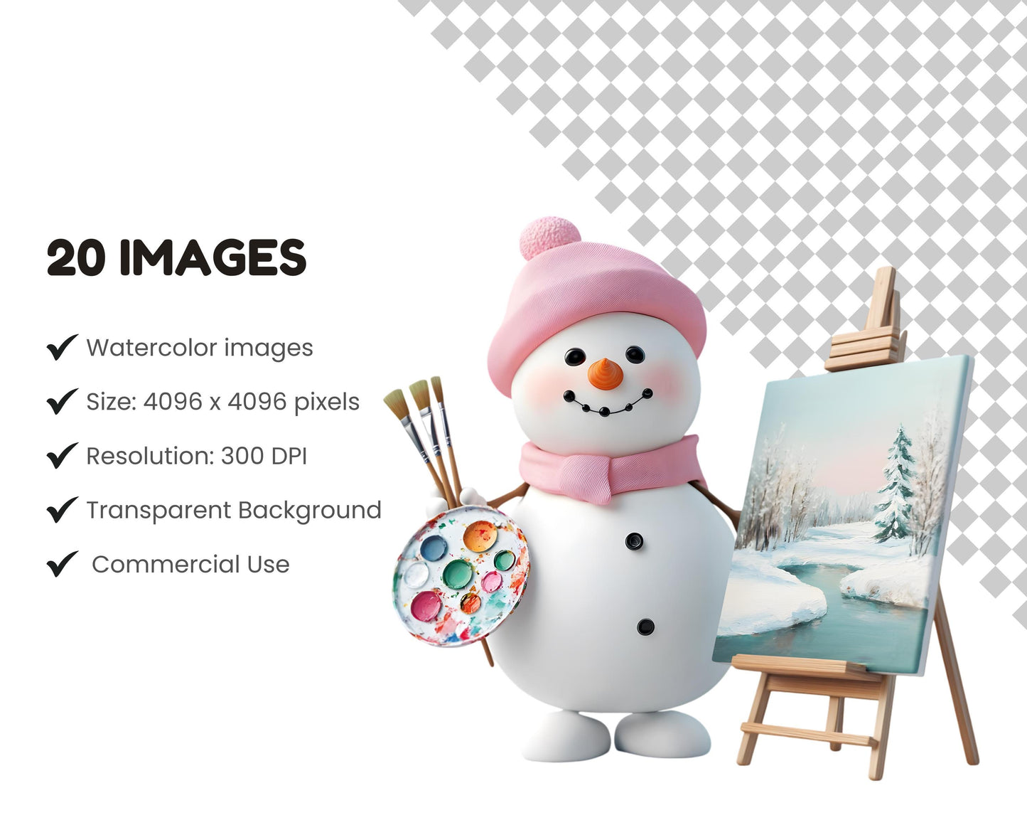 Watercolor Snowman Clipart Bundle, Snowman Clipart png Bundle, Winter Clipart, Winter Snowman Clipart, Nutcracker Ornament Clipart