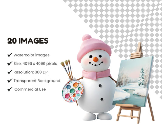 Watercolor Snowman Clipart Bundle, Snowman Clipart png Bundle, Winter Clipart, Winter Snowman Clipart, Nutcracker Ornament Clipart
