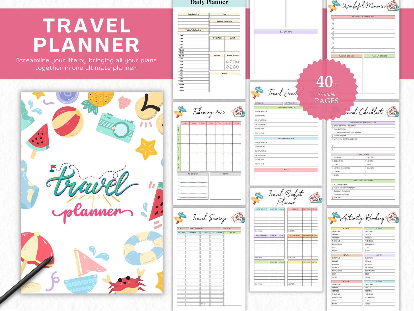 Travel Planner Printable Template, Vacation Journal (PDF)