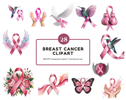 Breast Cancer Clipart Bundle png, Cancer Awareness Clipart png, Pink Ribbon Clipart, Ribbon png, Pink Ribbon png, Awareness Clipart png