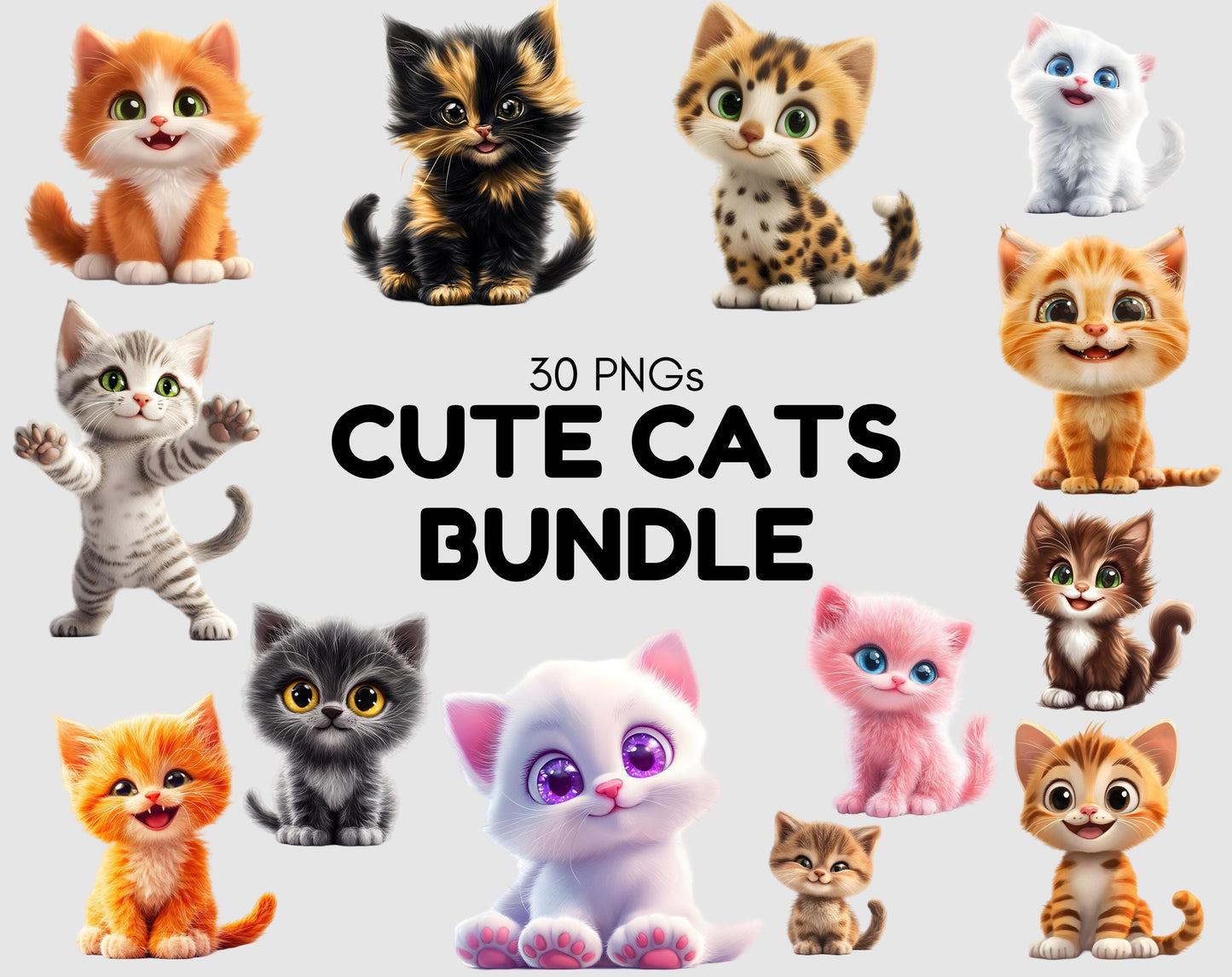 Cute Cats Clipart Bundle png, Cute Cat Clipart, Happy Cat Clipart, Cat png, Kitten Clipart, Cartoon Cat Clipart, Funny Cat Clipart png