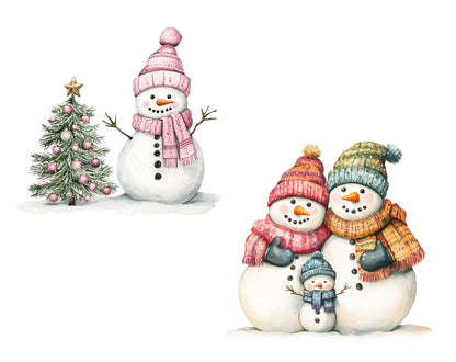 Aquarell-Schneemann-Clipart-Bundle (PNG), Schneemann-Clipart-Sammlung, Schneemann-Clipart mit hervorlugendem Gesicht, Winter-Feiertags-Clipart, Schneemann-Weihnachts-Clipart (PNG)