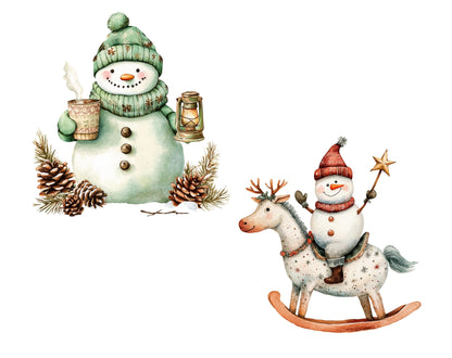 Aquarell-Schneemann-Clipart-Bundle (PNG), Schneemann-Clipart-Sammlung, Schneemann-Clipart mit hervorlugendem Gesicht, Winter-Feiertags-Clipart, Schneemann-Weihnachts-Clipart (PNG)