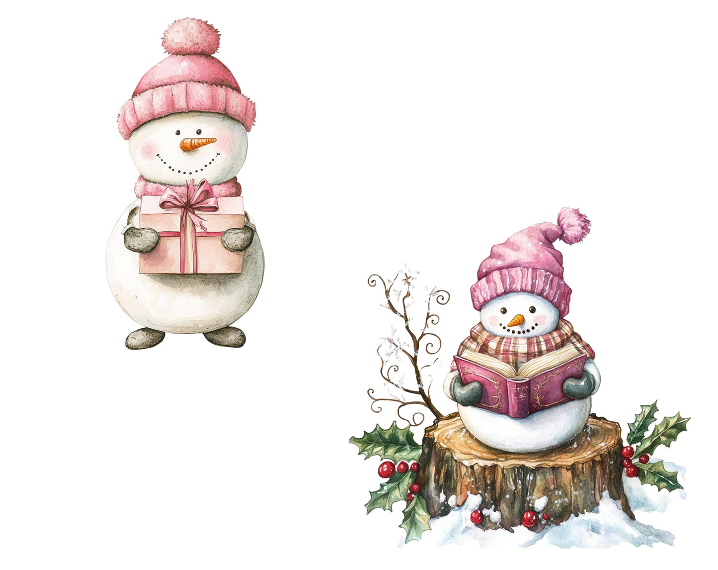 Pink Snowman Collection Clipart, Watercolor Snowman Clipart Bundle png, Festive Snowman CLipart, Cute Snowman Clipart png, Snowman png