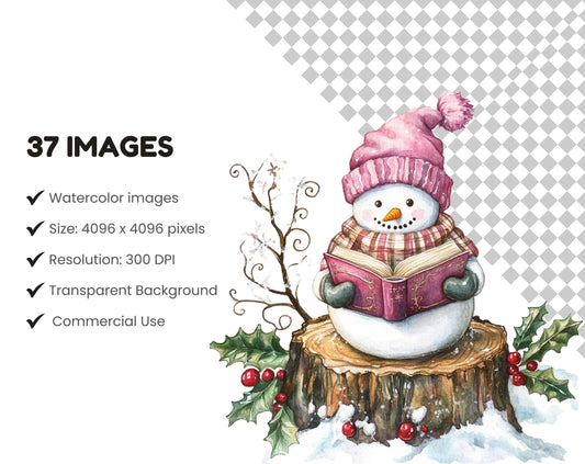 Pink Snowman Collection Clipart, Watercolor Snowman Clipart Bundle png, Festive Snowman CLipart, Cute Snowman Clipart png, Snowman png