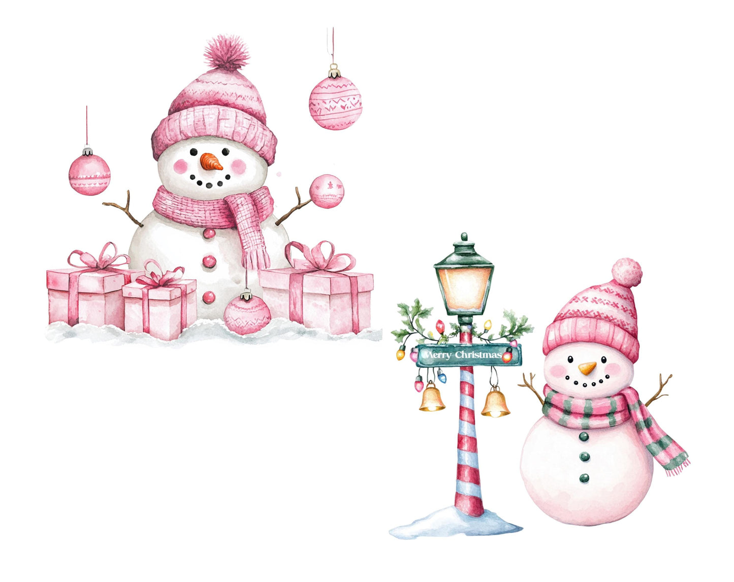 Pink Snowman Collection Clipart, Watercolor Snowman Clipart Bundle png, Festive Snowman CLipart, Cute Snowman Clipart png, Snowman png