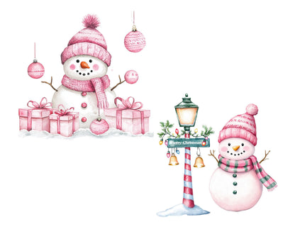 Pink Snowman Collection Clipart, Watercolor Snowman Clipart Bundle png, Festive Snowman CLipart, Cute Snowman Clipart png, Snowman png