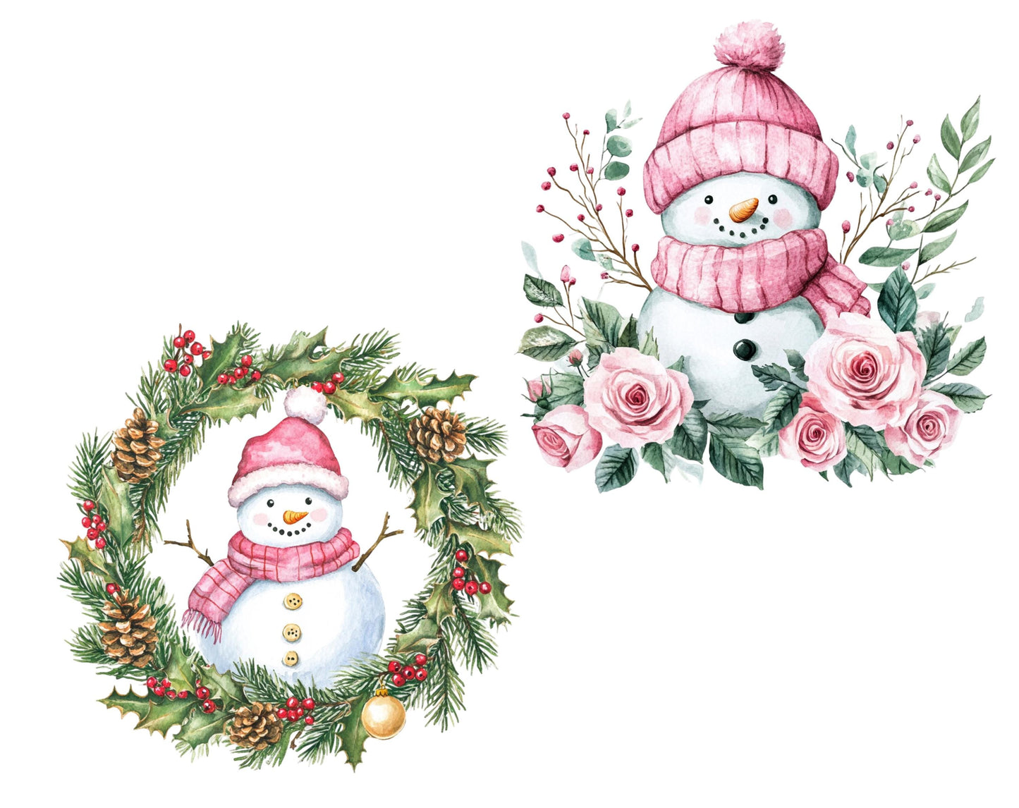 Pink Snowman Collection Clipart, Watercolor Snowman Clipart Bundle png, Festive Snowman CLipart, Cute Snowman Clipart png, Snowman png