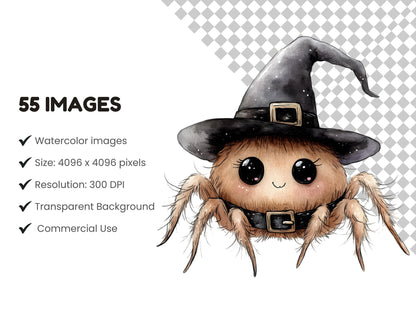 Watercolor Cute Halloween Clipart Bundle, Halloween Clipart png, Witch Clipart, Pumpkin Clipart, Black Cat Clipart, Halloween Decoration png