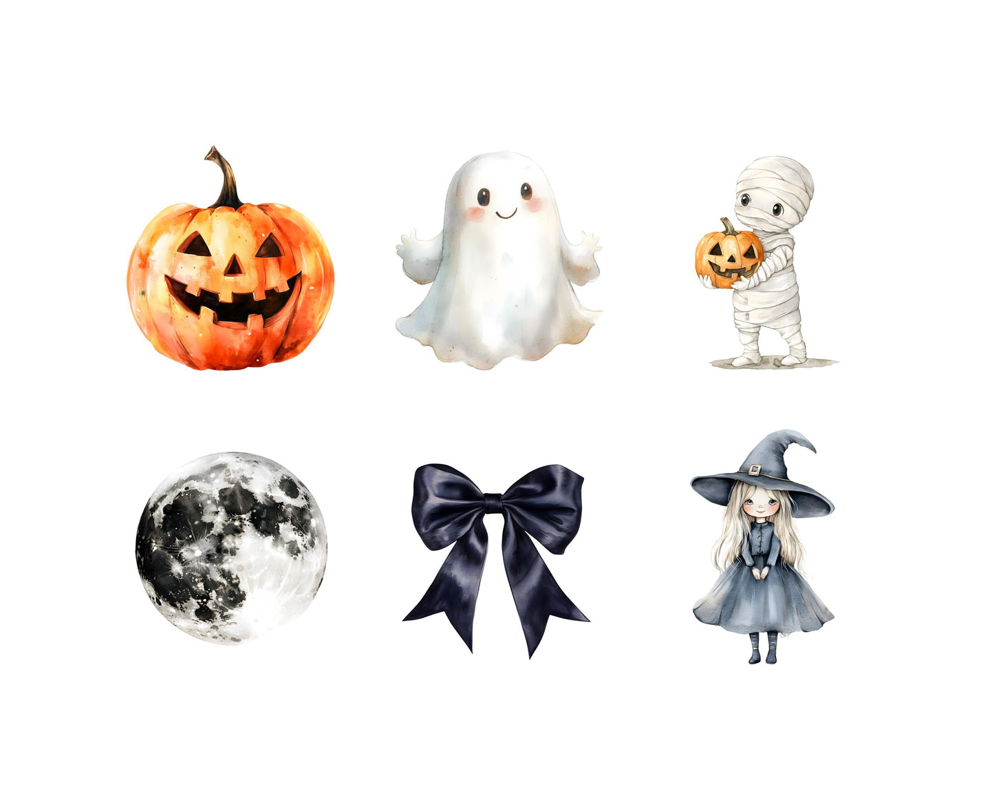 Watercolor Cute Halloween Clipart Bundle, Halloween Clipart png, Witch Clipart, Pumpkin Clipart, Black Cat Clipart, Halloween Decoration png
