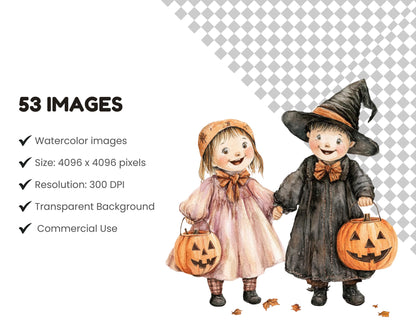 53 Happy Halloween Collection Clipart, Watercolor Happy Halloween Clipart Bundle png, Halloween Cat Clipart, Spooky Halloween Clipart png