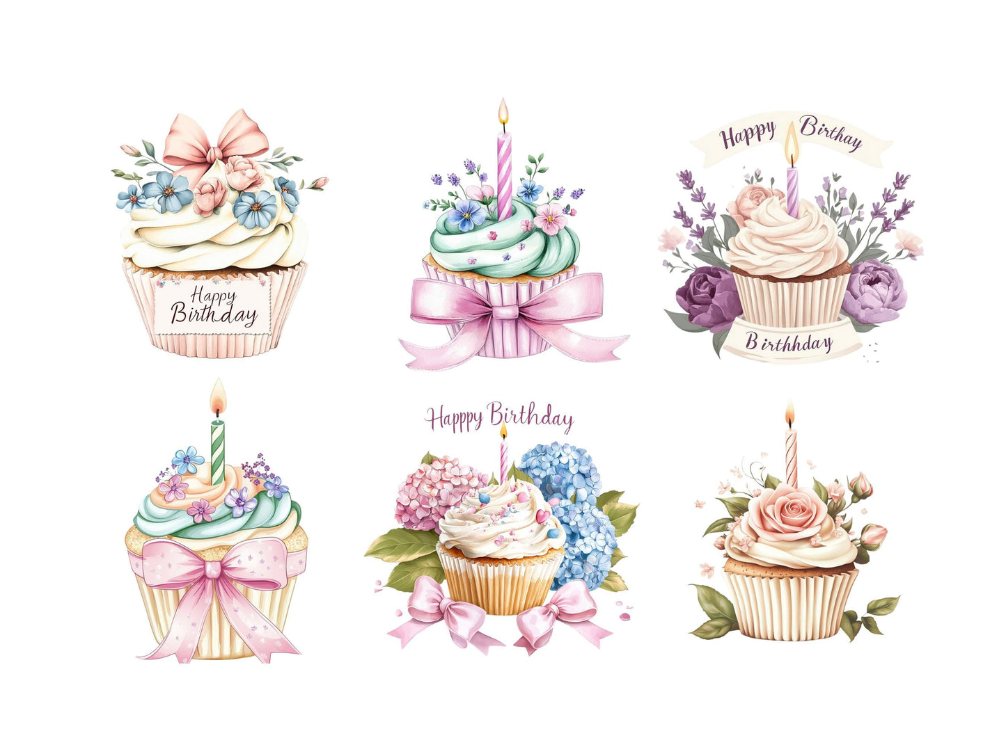 Watercolor Birthday Cupcake Clipart Bundle, Happy Birthday Clipart, Birthday Clipart png, Cupcake Clipart, Birthday Graphics, Cupcake png