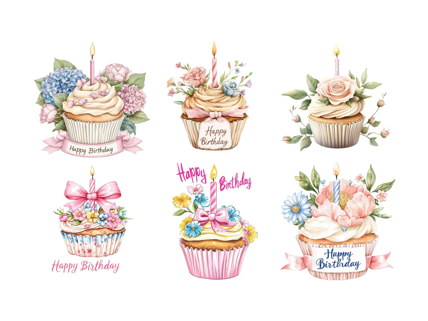Watercolor Birthday Cupcake Clipart Bundle, Happy Birthday Clipart, Birthday Clipart png, Cupcake Clipart, Birthday Graphics, Cupcake png