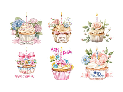 Watercolor Birthday Cupcake Clipart Bundle, Happy Birthday Clipart, Birthday Clipart png, Cupcake Clipart, Birthday Graphics, Cupcake png